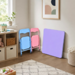 Kids Picnic Table and 2 Chairs Set, Foldable Table for Backyard, Camping and Crafts, Pastel - Image 4