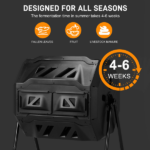 Outdoor Compost Tumbler Dual Chamber, Outdoor Tumbling Composter Dual Rotating Batch Compost Bin, 42 Gallon, Black - Image 5