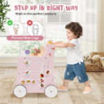 2-in-1 Baby Walker with 8 Fun Activities (Dessert Sorter/Adjustable Clock/Maze) + Side Shop Window (Role Play)-Pink - Image 9
