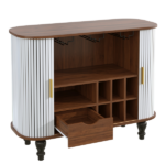 39" Fluted Liquor & Coffee Bar Cabinet with 6 Wine Racks and 3 Glass Holders, Mid-Century Modern Bar Cabinet with A Large Storage Drawer ,4 Hidden Storage Space on the Side , White - Image 16