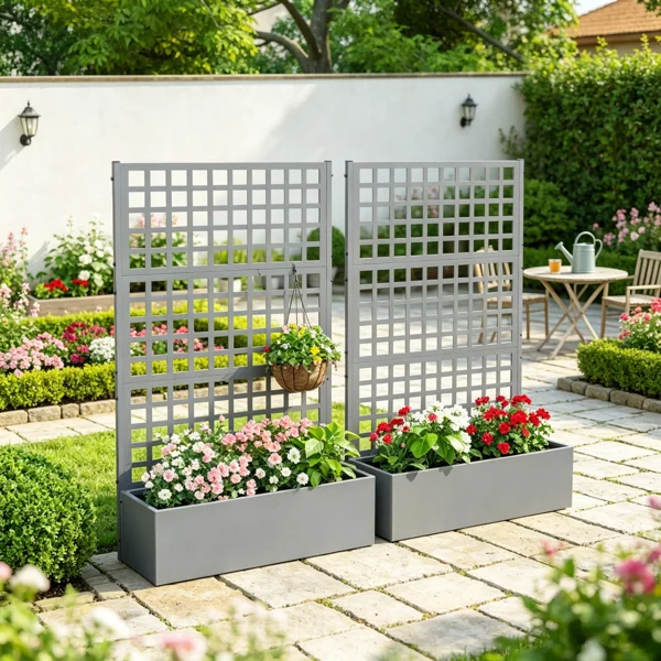 Gray 43" x 16" x 70" Galvanized Planter Box – Raised Garden Bed with Trellis for Vines & Climbing Veggies(Only one garden bed)
