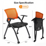 2 Pack Stackable Conference Room Chairs with Wheels, Folding Office Chair with Rebound Back, Padded Seat for Training Room, Guest, Reception, Event, Capacity 350lbs, Orange - Image 5