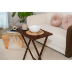 3-Piece Rubberwood Folding TV Tray Table Set of 2 with Storage Rack, Walnut - Image 6