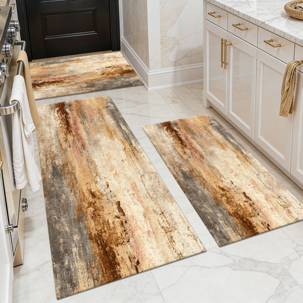 Three-piece kitchen rug set, non-slip and washable, abstract pattern kitchen hallway rug, soft and comfortable, suitable for sinks, floors, entrances, hallways and bathrooms.