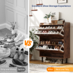 2-Drawer Top-Mounted Barn Door Shoe Cabinet Melamine Board Embossed MDF Shoe Cabinet 31.61*9.45*39.37in Rotten Wood Color - Image 8