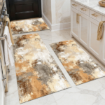Three-piece kitchen rug set, non-slip and washable, abstract pattern kitchen hallway rug, soft and comfortable, suitable for sinks, floors, entrances, hallways and bathrooms.
