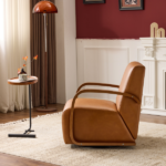 Vintage Brown Swivel Accent Chair – Luxe Faux Leather, Solid Wood Armrests, Ergonomic Comfort – Perfect for Living Room, Reading Nook,Small Single Sofa for Bedroom, Office, Apartment (Brown) - Image 10