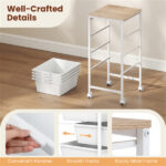 4-Drawer Rolling Storage Cart, Mobile Utility Organizer with MDF Wooden Top (Natural) - Image 7