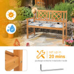 118*56.5*90cm Outdoor Garden Fir Grid Back Wooden Bench Burlywood - Image 21