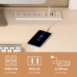 White Computer Desk with 4-in-1 Socket, the Desk with 3 Slide Drawers and 4 Storage Levels, the Wooden Desk is Suitable for a Variety of Places - Image 5