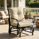 Beige Outdoor Glider Chair with Cushions Steel Frame Patio Furniture Curved Armrests for Garden Yard - Image 5