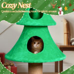 59in Large Tall Christmas Tree Cat Tower with 2 Cat Condos & Scratching Post, Soft Fleece Cat Tree with Teaser Toy & Sturdy Base & Built-in Openings for Indoor Cats, Green - Image 2
