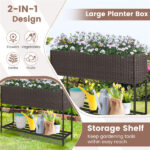 Brown PE Rattan Elevated Planter with Lower Shelf, 101.6×30.48×71.12cm Raised Garden Bed with Drainage - Image 8