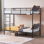 Same Code 12883671 Iron Bed Bunk Bed with Ladder for Kids Twin Size Black - Image 44