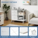 Rolling File Cabinet with 3 Drawers, Fabric Lateral Filing Storage for A4/Letter Size, Mobile Printer Stand with Open Shelf for Home Office, White(Shipment from Walmart) - Image 4