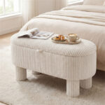 Beige 42 Inch Corduroy Storage Bench, Plush Foam Cushion & Hidden Compartment, 400LBS Seat Weight Capacity - Image 3