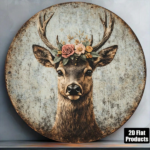 CIFbuy 1pc 8x8in Vintage Deer Head Wreath Sign, "" Deer Head Wreath Sign, Wreath Sign, 2D Flat Round Aesthetic Antler Plaque TikTok, Temu Self-pickup Logiaqics - Image 2