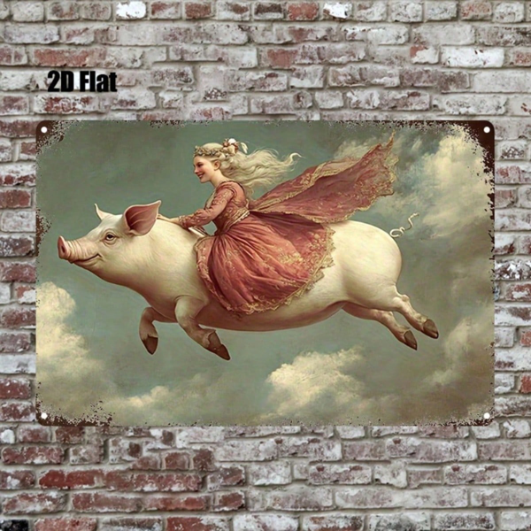 CIFbuy VintageHaven Flying Pig & Fairy Metal Wall Art, Rustic" Rustic Iron 2D Flat Sign, Pink Cloud Fantasy Home Decor, Pink Cloud Fantasy Home Decor, 8x12 Inch Wall ArikTok, Wall ArikTok, t Self-pickup Logiopics