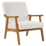 Solid Wood Armrest Teddy Velvet Simple Single Indoor Lounge Chair Backrest Creamy-White - Image 3
