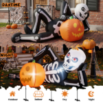 7ft Inflatable Halloween Decor with Lying Skeleton, 7 Built-in LED Lights, Black & White, 12V 1250mA US Power Adapter - Image 7