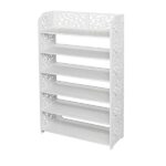 Wood-plastic Board Six Tiers Carved Shoe Rack White B - Image 12