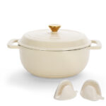 Cast iron 5QT cooking pot - ceramic white - comes with two silicone gloves - Enamel pot - Image 5
