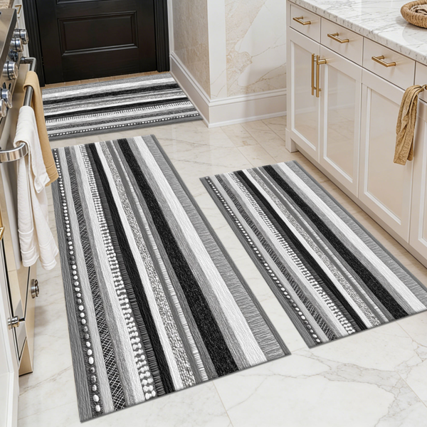 d5cc863d-7b1c-48b6-becf-84d2604be80d.png Three-piece kitchen rug set, non-slip and washable, abstract pattern kitchen hallway rug, soft and comfortable, suitable for sinks, floors, entrances, hallways and bathrooms. - Image 1