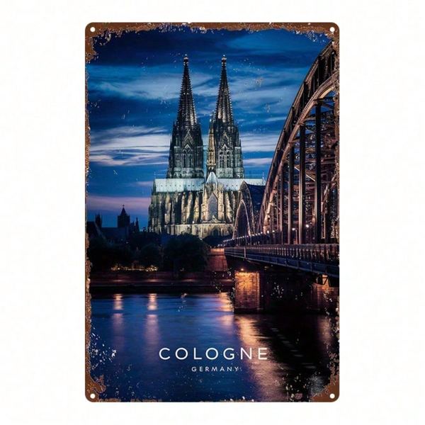 CIFbuy Vintage Cologne Cathedral Metal Sign 8x12 Inch, Iron Bridge Night Scene Wall Art, Square Flat Printed Tin Plaque For Home Bar Ga TikTok, TikTok, ene Wall Self-pickup Logiopics