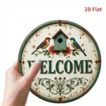 CIFbuy Vintage | Round Iron Sign 2D Flat Printed Birdhouse Welcome With Flowers Retro Metal Wall Decor, Interesting Rustic Hanging Wall TikTok, TikTok, Wall Self-pickup Logiopics - Image 4