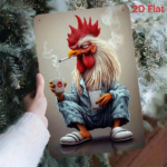 CIFbuy Vintage Rooster Metal Wall Art 1Pc 2D Flat Iron Hanging Sign With Blue Suspender Pants & Slippers Pattern Farmhouse Rustic Wall TikTok, TikTok, all Self-pickup Logiopics - Image 3