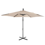 10FT Round Offset Patio Umbrella, Banana Hanging Cantilever Umbrella with 60° Adjustable Angle, Crank System, Cross Base & Pole Sleeve, UPF 50+ Waterproof Polyester Canopy, 6 Iron Ribs for Garden Deck Backyard, Khaki - Image 2