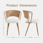 Wicker dining chairs - 2-piece set - Farmhouse soft cushioned cane back kitchen chair, sponge cushion, wing-back dining chair with metal legs, suitable for home and kitchen (dark brown) - Image 3