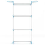 Blue 4-Tier Foldable Clothes Drying Rack with Wheels, Heavy Duty Metal Laundry Hanger Stand for Indoor Outdoor Use - Image 3