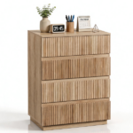 Handleless Grille-Finished 4-Drawer Bedside Table P2 Particleboard + MDF & Melamine Veneer + Thermoformed Drawer Dresser 23.62*14.96*30.71in Oak - Image 3