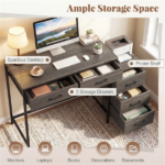 5 Drawer Computer Desk with Reversible Drawers & Printer Shelf, Industrial Home Office Writing Desk with Metal Frame - Oak - Image 10