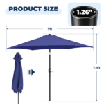 9ft Patio Umbrella, Outdoor Market Umbrella with Push Button Tilt, Crank Handle, 6 Sturdy Iron Ribs, UPF 50+ Waterproof Polyester Canopy, KD Design for Garden, Deck, Backyard, Poolside, Navy Blue - Image 13