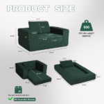 Compression Human Dog Sofa Bed for Adult & Pets,Modern Floor Couch With Pillow for Living Room Bedroom,Corduroy Fabric,No Assembly Required, Dark Green - Image 4
