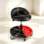 Adjustable Rolling Mechanic Stool with Backrest & Removable Tool Tray, 360° Swivel Lockable Wheels Heavy Duty 330 LBS Capacity Gas Lift Workshop Repair Seat Black Red - Image 5