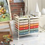 12-Drawer Rolling Storage Cart - 2-Row 10-Storey, Multicolor Drawers, 4 Wheels (2 Brake), White Frame-Macaron - Image 2