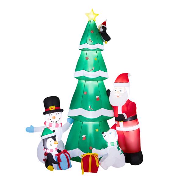 7.5FT Lighted Christmas Inflatable Decoration, Inflatable Christmas Tree with Santa and Snowman, Funny Blow Up Yard Decorations with Built-in LED Lights for Holiday Party Front Yard Lawn Garden Decor