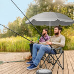 Portable Outdoor 2-Seat Folding Chair with Removable Sun Umbrella Grey - Image 8