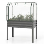 3-in-1 Metal Raised Garden Bed with Mini Greenhouse Cover, Elevated Planter Box - Gray - Image 4