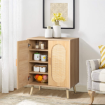 Modern Rattan Shoe Storage Cabinet with Double Doors and Adjustable Shelves, Accent Cabinet for Living Room, Bedroom, Hallway - Image 19