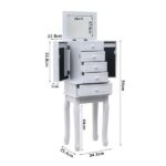 Standing Jewelry Armoire with Mirror, 5 Drawers & 14 Necklace Hooks, Jewelry Cabinet Chest with Removable Ring Storage Slot and Top Storage Organizer , 2 Side Swing Doors(White) - Image 10