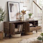 59" Rustic TV Stand for 65-inch TVs, Media Console with Cabinet, Drawer & 3 Open Shelves - Image 7