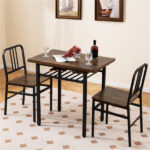 3-Piece Dining Table Set (Rustic Brown + Black), Space-Saving Tuck-under Chair Design - Image 2