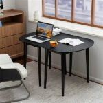 45" Extendable Dining Table Set, 2 Half-Round Tables Convertible to Oval for 4-6 People Black - Image 2