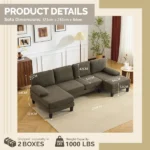 U-Shaped Convertible Sectional Sofa with 2 Chaise Lounges, 4-Seater Modular Couch with Removable & Washable Chenille Covers, 111.4" L x 48.4" D x 33.1" H L-Shaped Couches for Living Room Apartment, Heavy Duty Plastic Legs, Deep Brown - Image 7