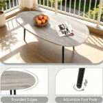 Gray Stylish Irregular Shape Coffee Table, Heavy-Duty Metal Base Oval Sofa Side Table, Multifunctional Decor Center Table for Home Living Room - Image 5