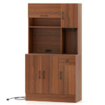 Multifunctional Kitchen Cupboard with Adjustable Shelves, Stemware Rack & Drawer, Anti-Toppling Design - Image 4